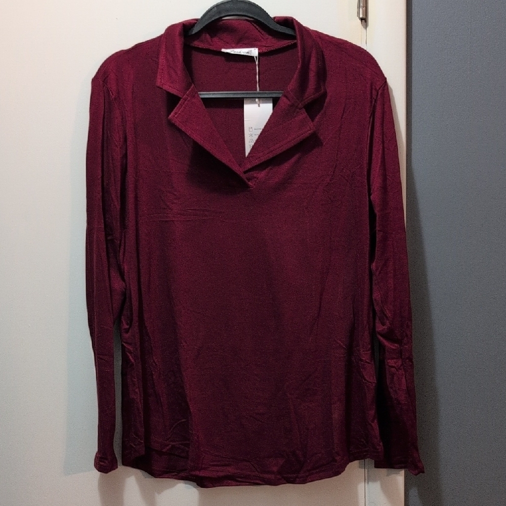 Red Relaxed Notched Collar Blouse